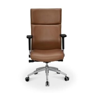 Veloria High Back Leatherette Office Chair – Tan with Adjustable Arms & Chrome Base