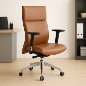 Veloria High Back Leatherette Office Chair – Tan with Adjustable Arms & Chrome Base