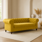 Shop Online Prestina 3 Seater Chesterfield Sofa in Yellow | Make in India | Your Comfort Partner