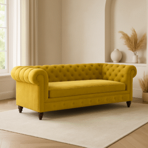 Shop Online Prestina 3 Seater Chesterfield Sofa in Yellow | Make in India | Your Comfort Partner