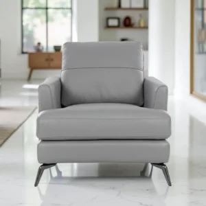 Arina One Seater Sofa Grey Leatherette with Metal Legs by Vassio – Cozy Modern Sofa Online India