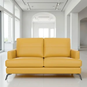Arina 2 Seater Leatherette Sofa Pestal Yellow – Modern Loveseat Sofa with Metal Legs and 48-Month Warranty