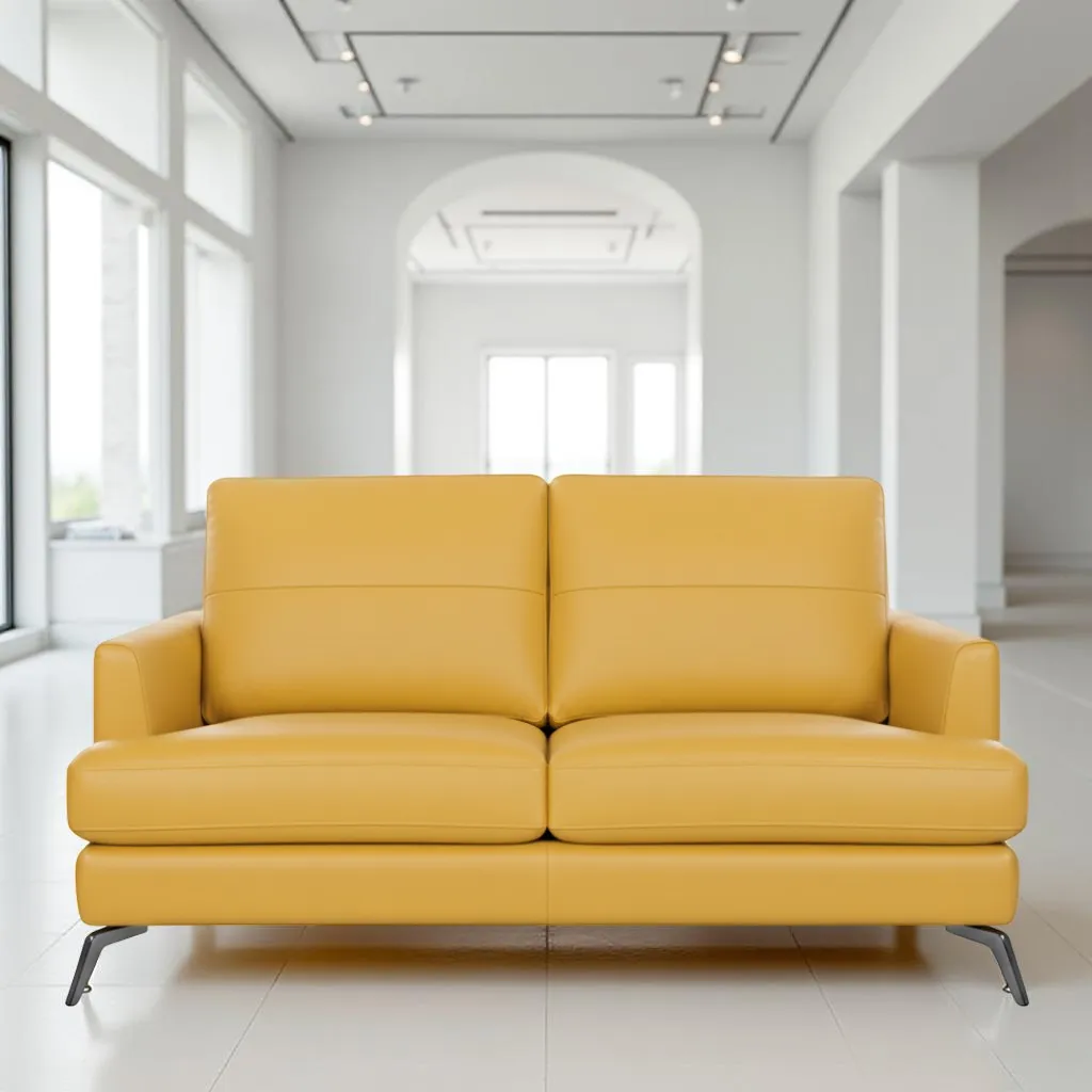 Arina 2 Seater Sofa Yellow 1 Arina 2 Seater Leatherette Sofa Pestal Yellow – Modern Loveseat Sofa with Metal Legs and 48-Month Warranty