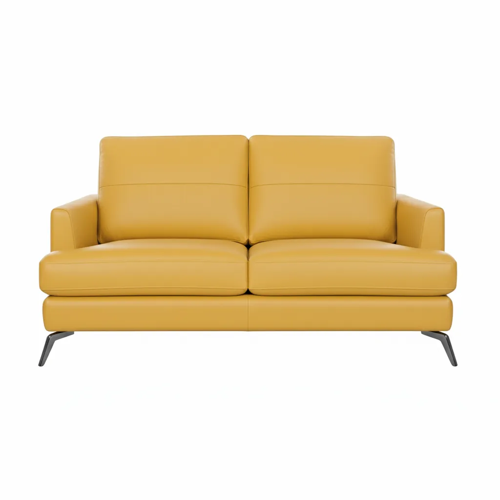Arina 2 Seater Sofa Yellow 3 Arina 2 Seater Leatherette Sofa Pestal Yellow – Modern Loveseat Sofa with Metal Legs and 48-Month Warranty