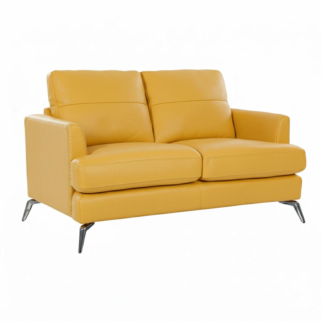 Arina 2 Seater Sofa Yellow 3 Arina 2 Seater Leatherette Sofa Pestal Yellow – Modern Loveseat Sofa with Metal Legs and 48-Month Warranty