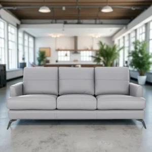 Arina 3 Seater Leatherette Sofa Grey with Metal Legs by Vassio – Premium Modern Sofa for Living Room India