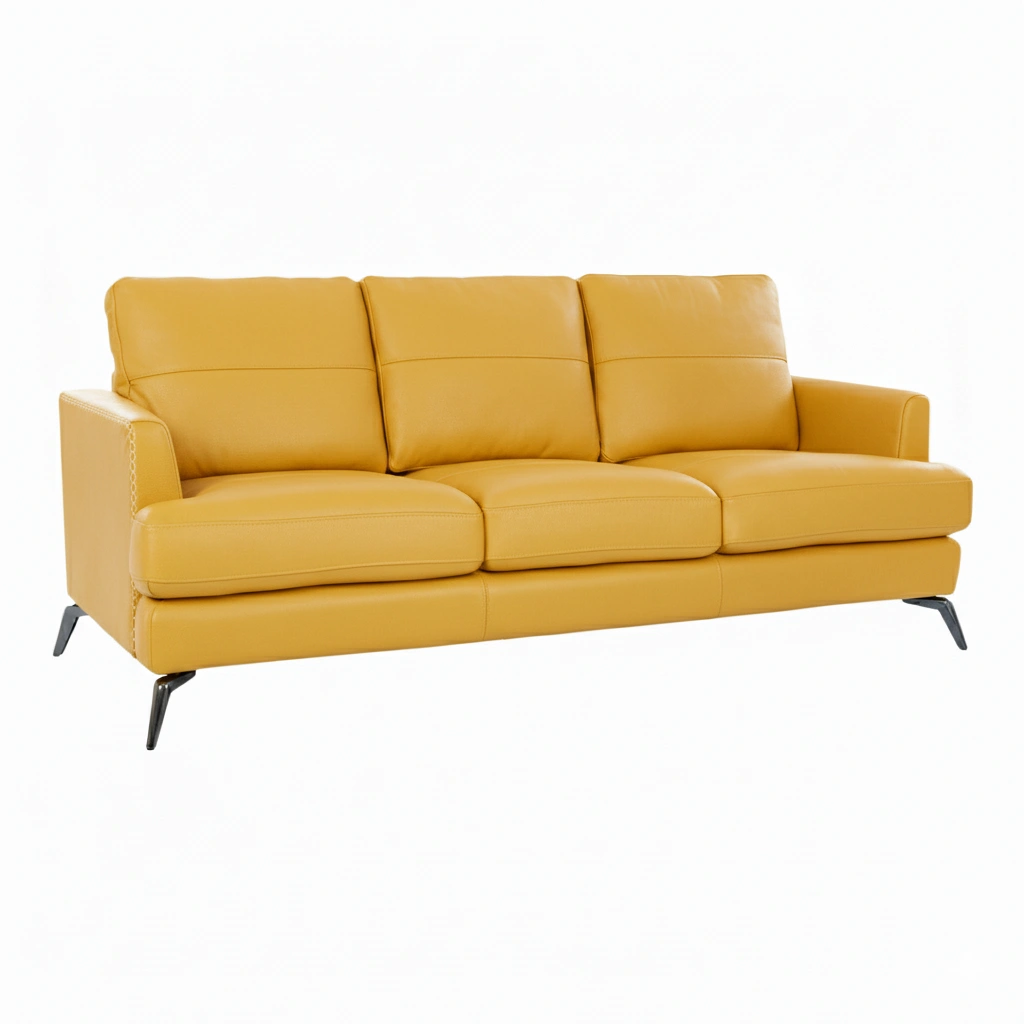 Arina 3 Seater Sofa Yellow 2 Arina 3 Seater Leatherette Sofa in Pestel Yellow with Metal Legs, High-Density Foam and Recron Fibre Filling by Vassio – Modern Premium Sofa Made in India