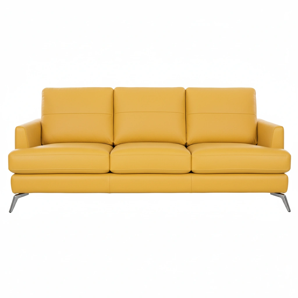 Arina 3 Seater Sofa Yellow 3 Arina 3 Seater Leatherette Sofa in Pestel Yellow with Metal Legs, High-Density Foam and Recron Fibre Filling by Vassio – Modern Premium Sofa Made in India