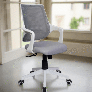 Vassio Bloom Breathable Mesh Ergonomic Chair in White & Grey – Adjustable Mid Back Office Chair with Nylon Base and 360° Swivel