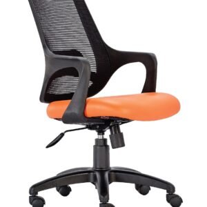Vassio Bloom Orange Office Chair with Black Mesh Back and Leatherette Seat – Ergonomic Mid-Back Revolving Chair