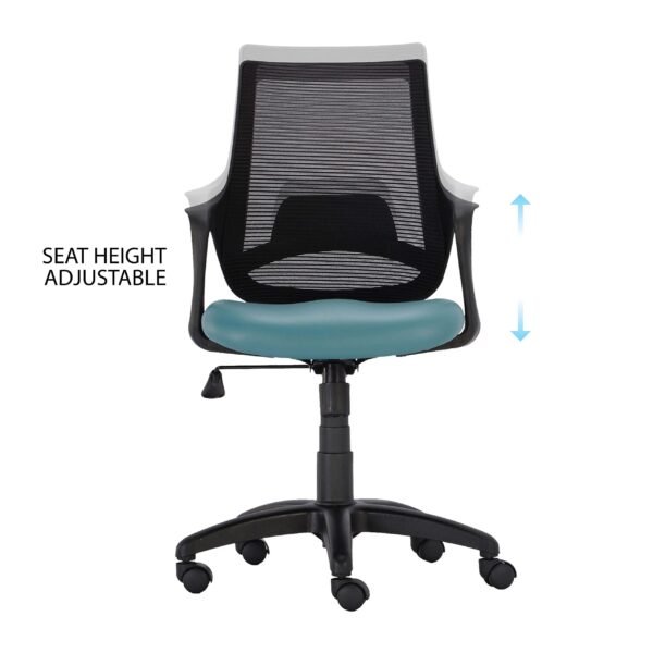 Vassio Bloom Revolving Chair Teal Blue with Leatherette Seat and Black Mesh Back – Ergonomic Office Chair for Home and Work