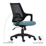 Vassio Bloom Revolving Chair Teal Blue with Leatherette Seat and Black Mesh Back – Ergonomic Office Chair for Home and Work