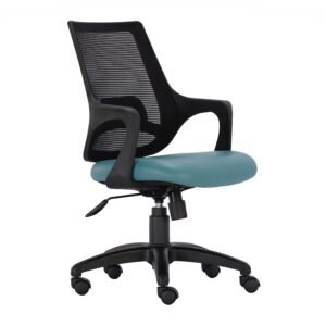 Vassio Bloom Revolving Chair Teal Blue with Leatherette Seat and Black Mesh Back – Ergonomic Office Chair for Home and Work