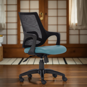 Vassio Bloom Revolving Chair Teal Blue with Leatherette Seat and Black Mesh Back – Ergonomic Office Chair for Home and Work