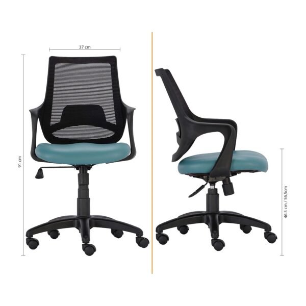 Vassio Bloom Revolving Chair Teal Blue with Leatherette Seat and Black Mesh Back – Ergonomic Office Chair for Home and Work