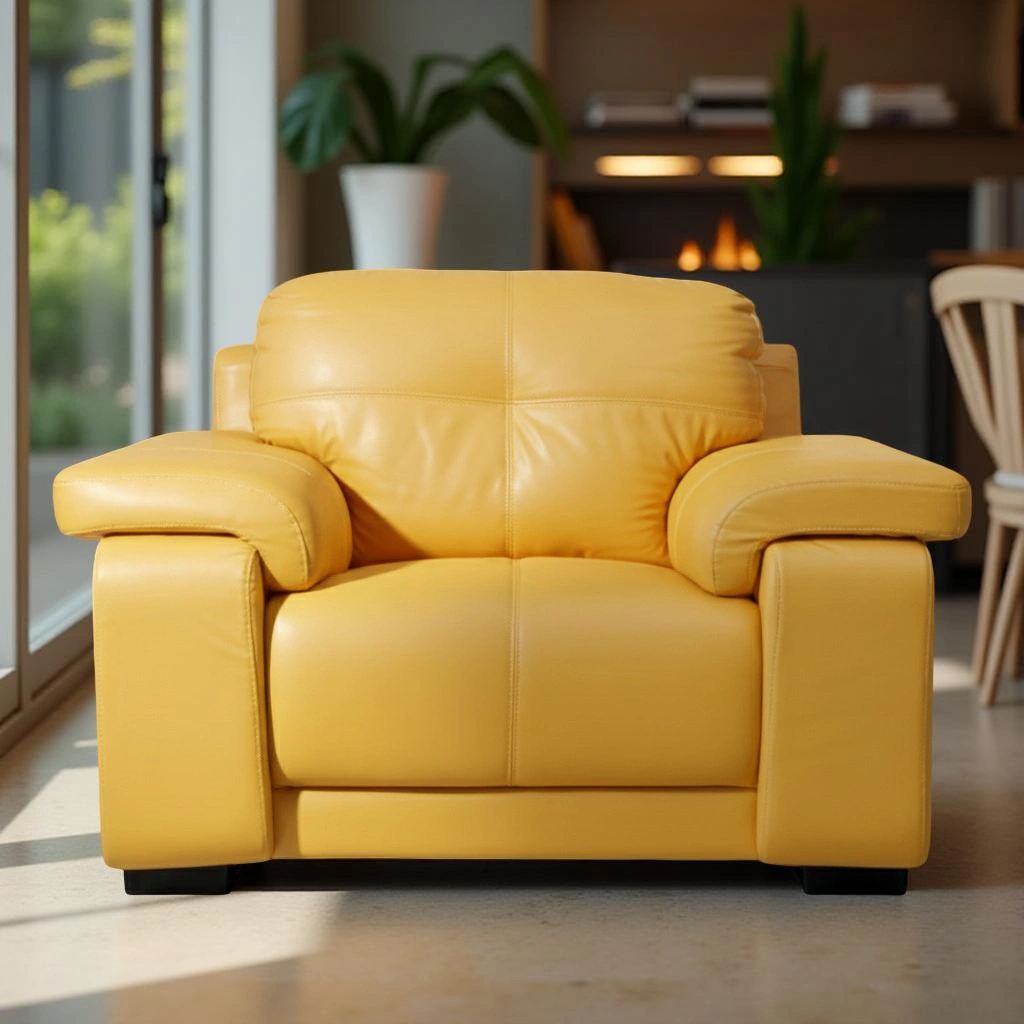 Celista 1 Seater Yellow 1 Celista 1 Seater Sofa in Yellow Leatherette by Vassio – Modern, Vibrant, and Comfortable Seating