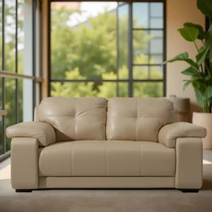 Celista 2 Seater Sofa Beige Leatherette | Modern Living Room & Office Sofa by Vassio