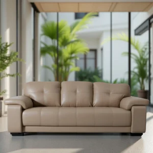 Celista 3 Seater Sofa Beige Leatherette | Vassio Premium Living Room Sofa