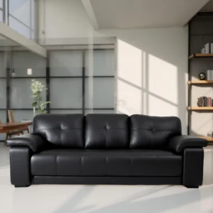 Celista 3 Seater Sofa Black | Vassio Modern Leatherette Sofa