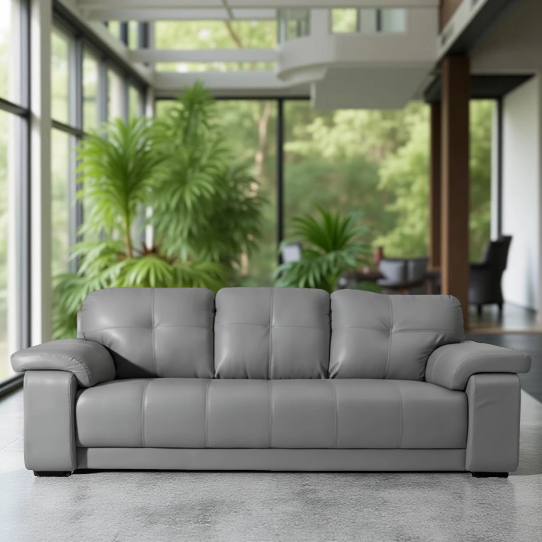 Celista 3 Seater Grey 1 Celista 3 Seater Sofa Grey Leatherette | Vassio Modern Living Room Sofa