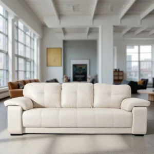 Celista 3 Seater Sofa White Leatherette | Vassio Modern Living Room Sofa