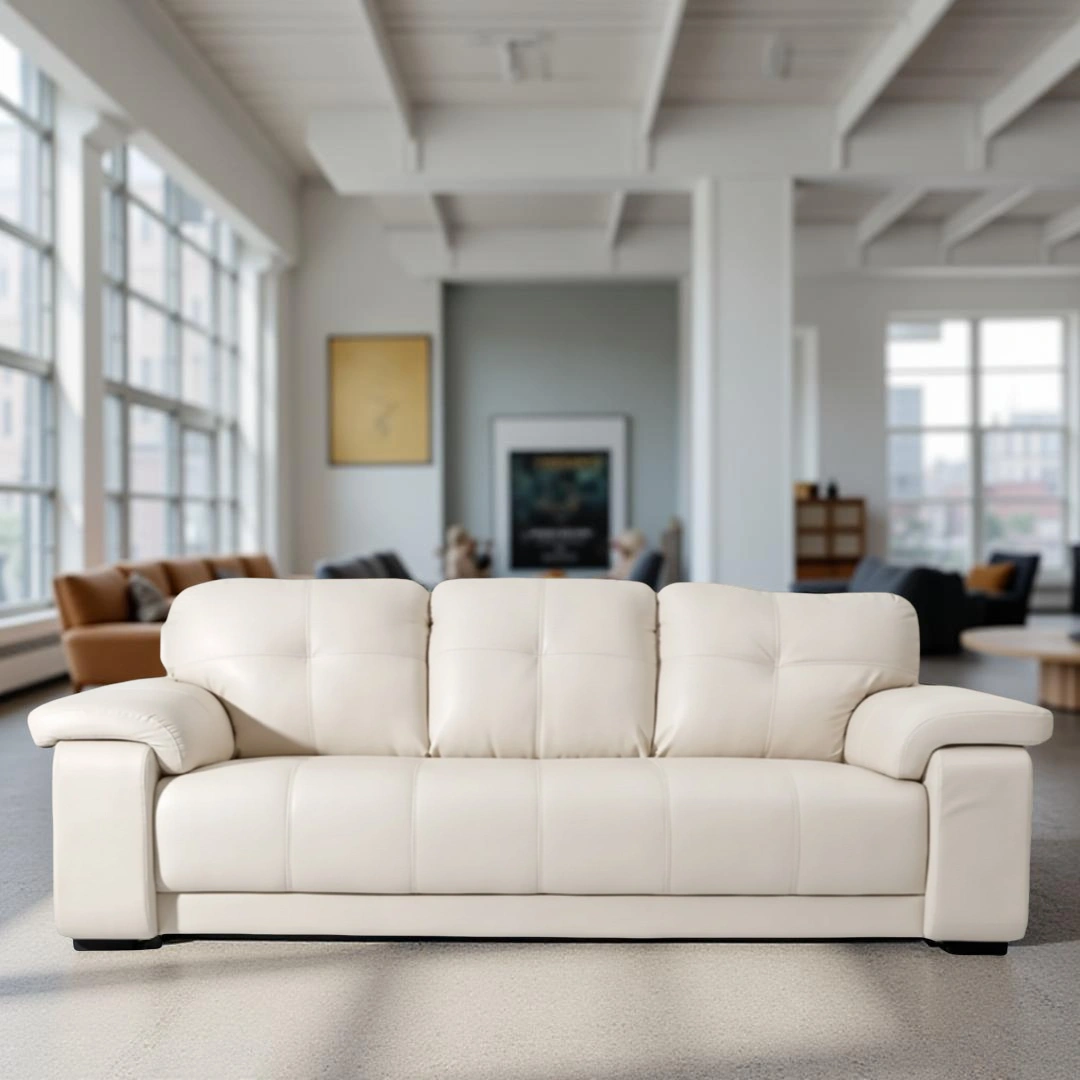 Celista 3 Seater White 1 Celista 3 Seater Sofa White Leatherette | Vassio Modern Living Room Sofa