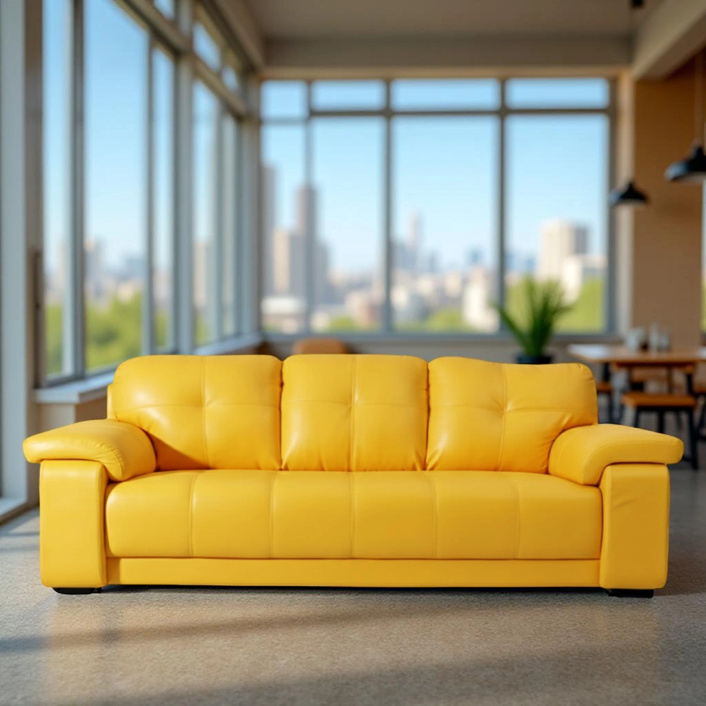 Celista 3 Seater Yellow 1 Celista 3 Seater Sofa Yellow Leatherette| Modern Designer Sofa for Living Room