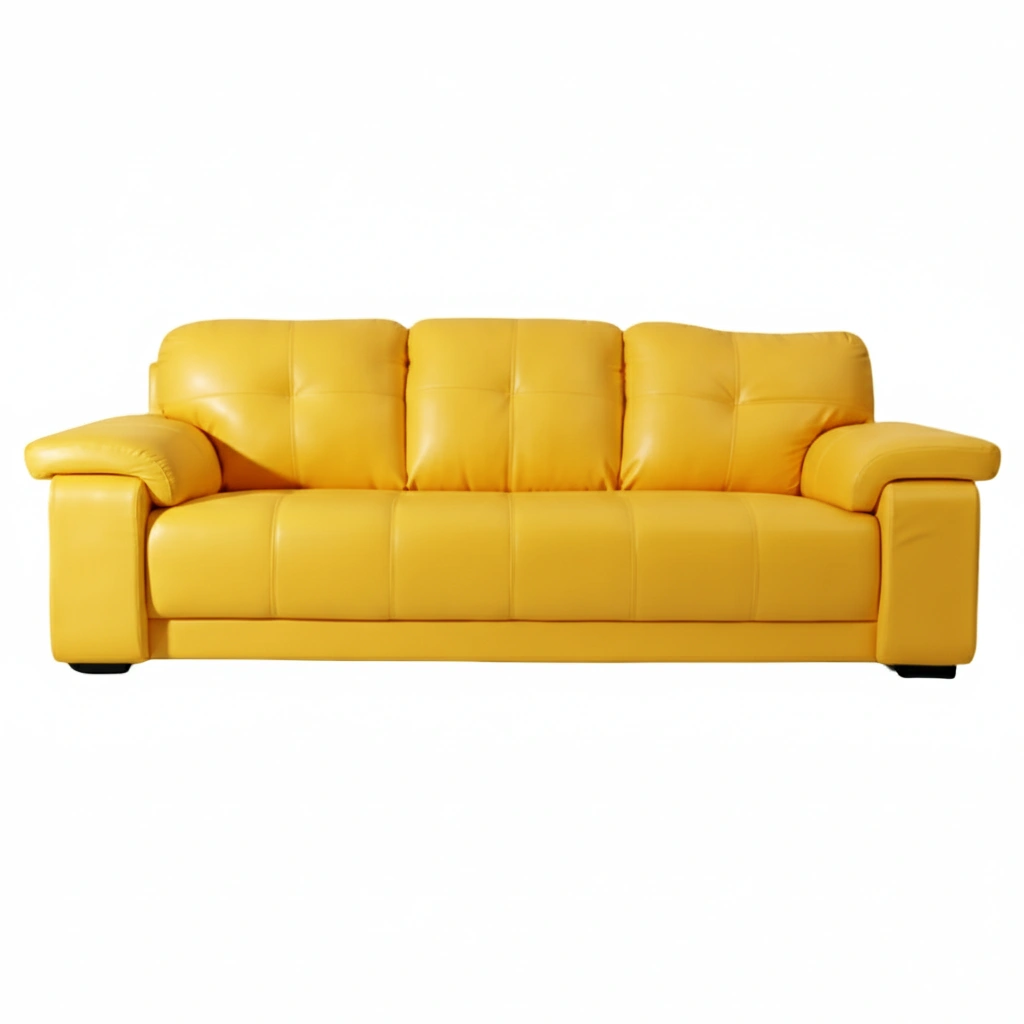 Celista 3 Seater Yellow 3 Celista 3 Seater Sofa Yellow Leatherette| Modern Designer Sofa for Living Room