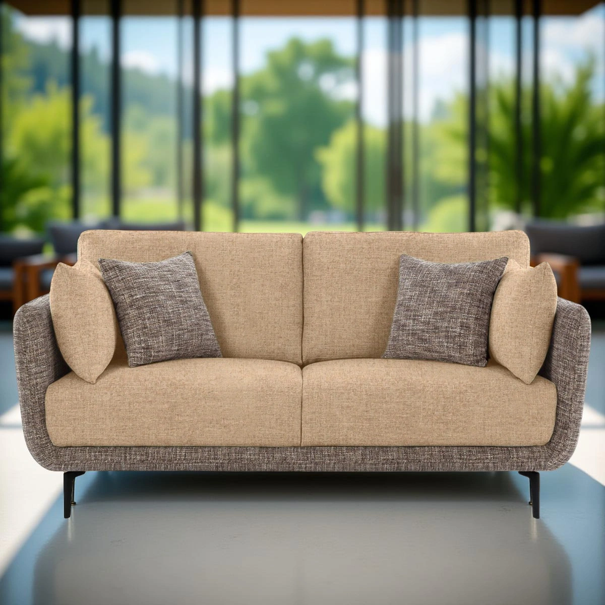 Celora 2 Seater Sofa Beige 1 Celora 2 Seater Sofa Beige Dual Tone Fabric – Premium Modern Sofa with Cushions and 48-Month Warranty by Vassio