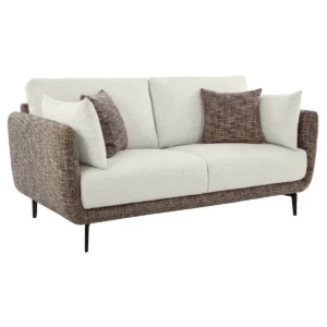Celora 2 Seater Loveseat Sofa Ivory Dual Tone Fabric – Premium Compact Sofa with Cushions and 48-Month Warranty