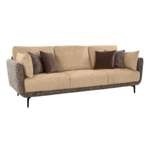 Celora 3 Seater Sofa Beige and Grey Dual Tone Fabric with Cushions Included – Premium Living Room Sofa by Vassio