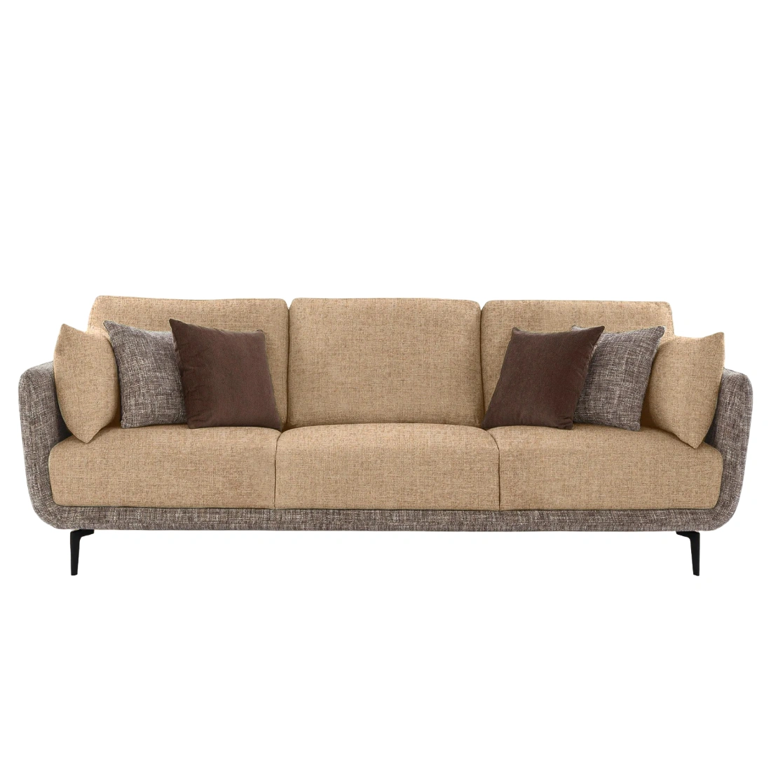 Celora 3 Seater Sofa Beige 4 Celora 3 Seater Sofa Beige and Grey Dual Tone Fabric with Cushions Included – Premium Living Room Sofa by Vassio