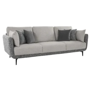 Celora 3 Seater Sofa Grey Dual Tone Fabric with Cushions Included – Premium Sofa with Foam, Spring & Recron Fibre Filling by Vassio