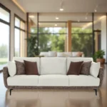 Celora 3 Seater Sofa Ivory Dual Tone Fabric – Premium Sofa with Cushions Included, Foam + Spring + Recron Fibre Filling by Vassio
