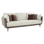 Celora 3 Seater Sofa Ivory Dual Tone Fabric – Premium Sofa with Cushions Included, Foam + Spring + Recron Fibre Filling by Vassio