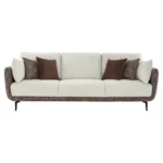 Celora 3 Seater Sofa Ivory Dual Tone Fabric – Premium Sofa with Cushions Included, Foam + Spring + Recron Fibre Filling by Vassio