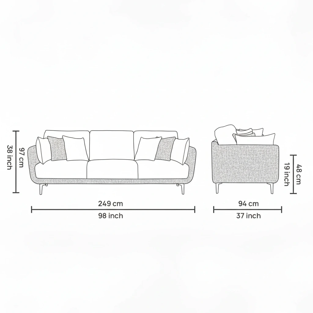 Celora 3 Seater Sofa Celora 3 Seater Sofa with Cushions Included – Premium Sofa with Foam, Spring & Recron Fibre Filling by Vassio