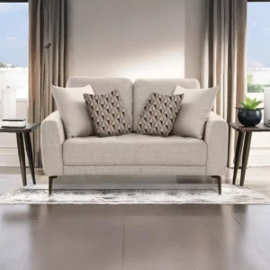 Shop the Vassio Clera 2 Seater Beige Sofa – upholstered in premium fabric with sturdy black metal legs, modern design, perfect for living rooms, offices.....