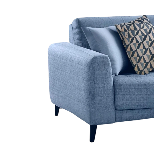 Shop the Vassio Clera 2 Seater Blue Sofa – upholstered in premium fabric with sturdy black metal legs, modern design, perfect for living rooms, offices.....