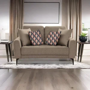 Shop the Vassio Clera 2 Seater Brown Sofa – upholstered in premium fabric with sturdy black metal legs, modern design, perfect for living rooms, offices.....