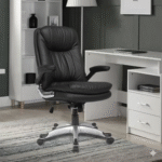 Vassio Pebble Adjustable Arm Chair Black – Ergonomic Leatherette Office Chair with Adjustable Armrests and Recline