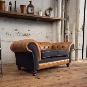 Shop Glamoza 2 Seater Chesterfield Sofa in Tan and Grey | 48 Months Warranty