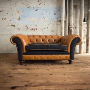 Shop Glamoza 2 Seater Chesterfield Sofa in Tan and Grey | 48 Months Warranty
