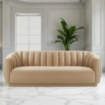 Kaira Sofa 3 Seater Beige – Contemporary Velvet Sofa with Deep Channel Tufting by Vassio