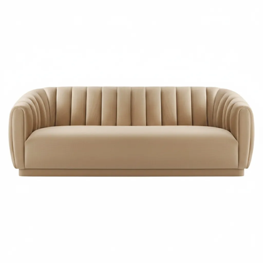 Kaira Sofa 3 Seater Beige – Contemporary Velvet Sofa with Deep Channel Tufting by Vassio