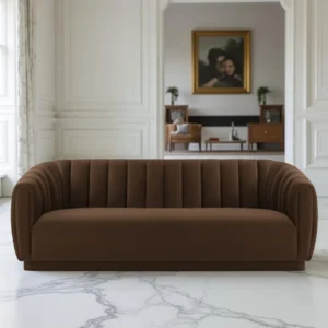 Kaira 3 Seater Sofa Brown – Contemporary Velvet Sofa with Deep Channel Tufting by Vassio