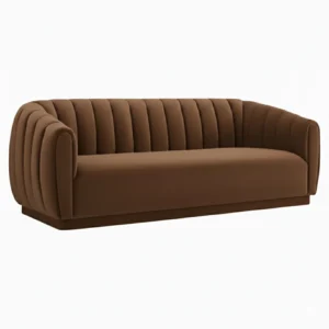 Kaira 3 Seater Sofa Brown – Contemporary Velvet Sofa with Deep Channel Tufting by Vassio