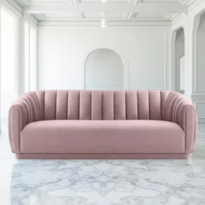 Kaira 3 Seater Sofa Pink – Contemporary Velvet Sofa with Deep Channel Tufting and Hardwood Frame by Vassio