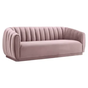 Kaira 3 Seater Sofa Pink – Contemporary Velvet Sofa with Deep Channel Tufting and Hardwood Frame by Vassio