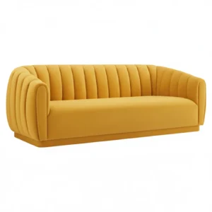 Kaira 3 Seater Sofa Yellow – Contemporary Velvet Sofa with Deep Channel Tufting and Hardwood Frame by Vassio